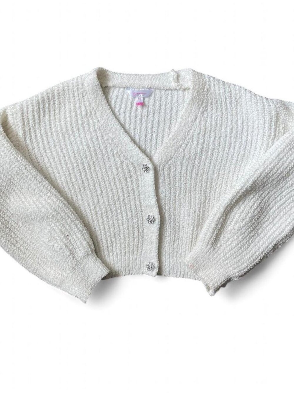 No Boundaries Size Small White cropped cardigan with flared sleeves